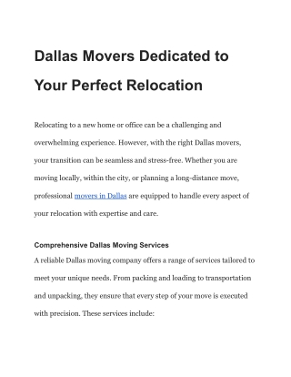 Dallas Movers Dedicated to Your Perfect Relocation
