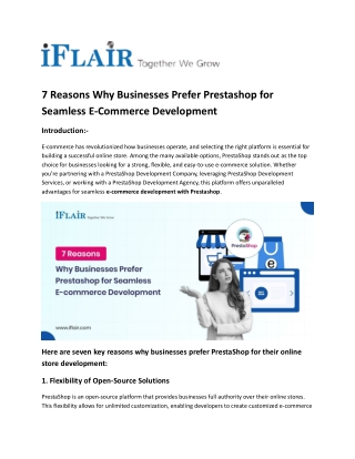 Why Businesses Prefer Prestashop for Seamless E-Commerce Development