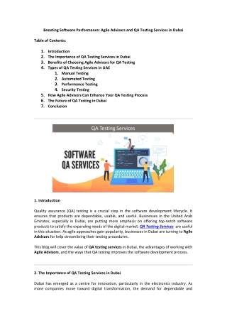 Boosting Software Performance: Agile Advisors and QA Testing Services in Dubai