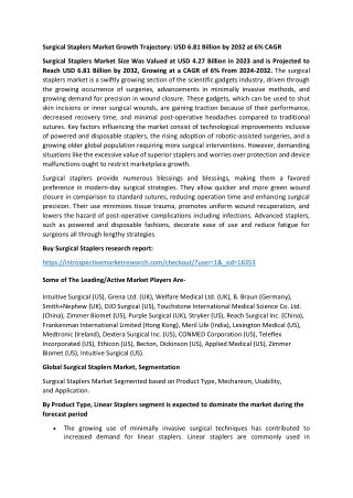 Surgical Staplers Market- Global Size, Share & Industry Trends 2024-2032