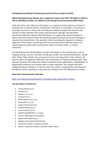 Hip Replacement Market - Comprehensive Study Report