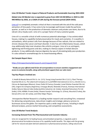 Lime Oil Market - Comprehensive Study Report with Recent Trends