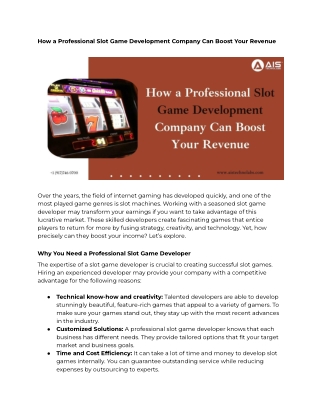 How a Professional Slot Game Development Company Can Boost Your Revenue