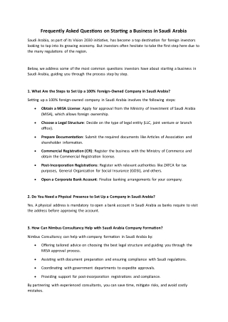 Frequently Asked Questions on Starting a Business in Saudi Arabia