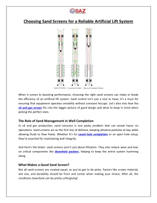 Choosing Sand Screens for a Reliable Artificial Lift System