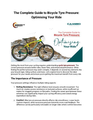 The Complete Guide to Bicycle Tyre Pressure Optimising Your Ride
