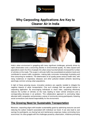 Why Carpooling Applications Are Key to Cleaner Air in India