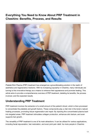 Everything You Need to Know About PRP Treatment in Cheshire Benefits Process and Results