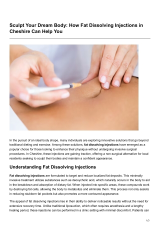 Sculpt Your Dream Body How Fat Dissolving Injections in Cheshire Can Help You