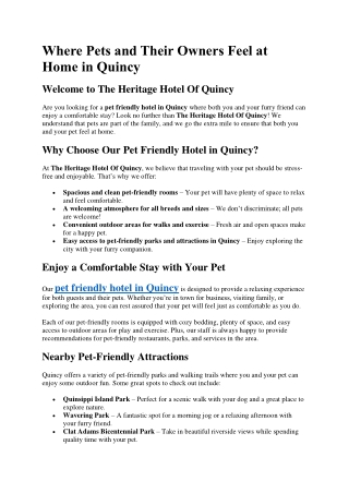 Where Pets and Their Owners Feel at Home in Quincy