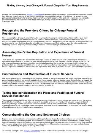 Discovering the most effective Chicago IL Funeral Chapel for Your Requirements