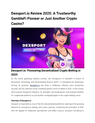 Dexsport.io Review 2025_ A Trustworthy GambleFi Pioneer or Just Another Crypto Casino_