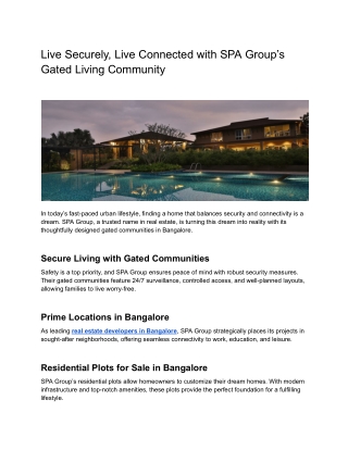 Best Real Estate Developers in Bangalore | SPA Group