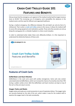 Crash Cart Trolley Guide 101 - Features and Benefits