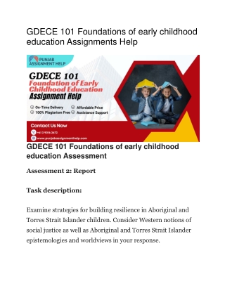 GDECE 101 Foundations of early childhood education Assignments Help