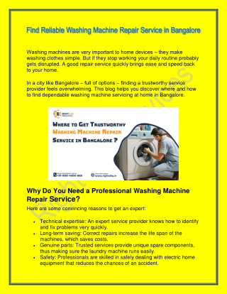 Find Reliable Washing Machine Repair Service in Bangalore