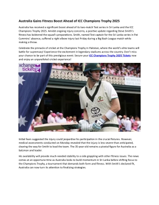Australia Gains Fitness Boost Ahead of ICC Champions Trophy 2025