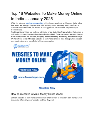 Top 16 Websites To Make Money Online  In India – January 2025