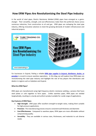 How ERW Pipes Are Revolutionising the Steel Pipe Industry