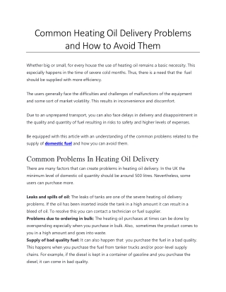 Common Heating Oil Delivery Problems and How to Avoid Them