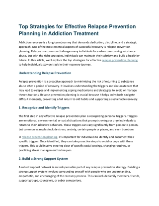 Top Strategies for Effective Relapse Prevention Planning in Addiction Treatment