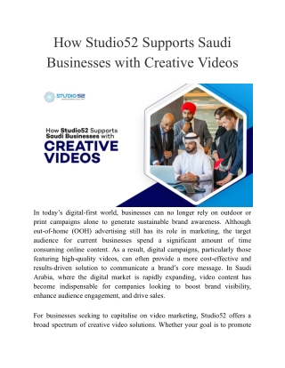 How Studio52 Supports Saudi Businesses with Creative Videos