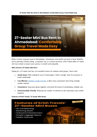 27-Seater Mini Bus Rent in Ahmedabad Krish Travels
