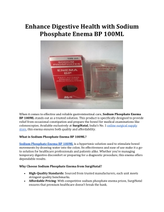 Enhance Digestive Health with Sodium Phosphate Enema BP 100ML