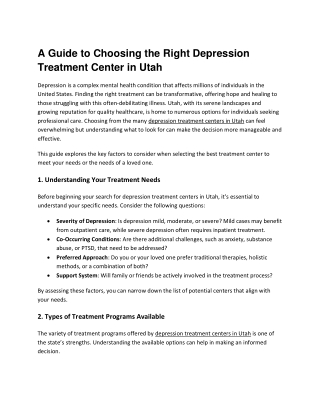 A Guide to Choosing the Right Depression Treatment Center in Utah