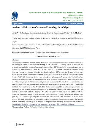 Antimicrobial status of salmonella meningitis in Niger