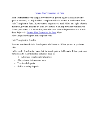 Female Hair Transplant  in Pune