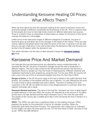 Understanding Kerosene Heating Oil Prices - What Affects Them