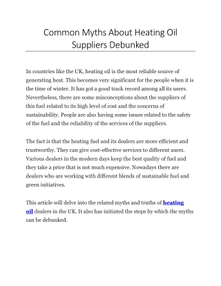 Common Myths About Heating Oil Suppliers Debunked