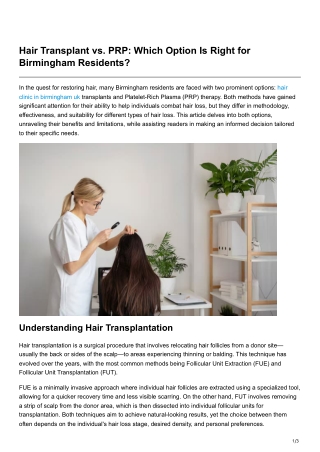 Hair Transplant vs PRP Which Option Is Right for Birmingham Residents