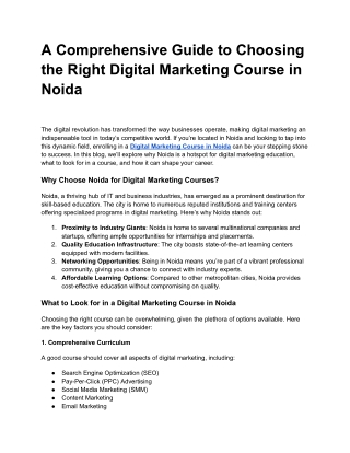 A Comprehensive Guide to Choosing the Right Digital Marketing Course in Noida