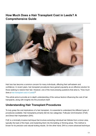 How Much Does a Hair Transplant Cost in Leeds A Comprehensive Guide