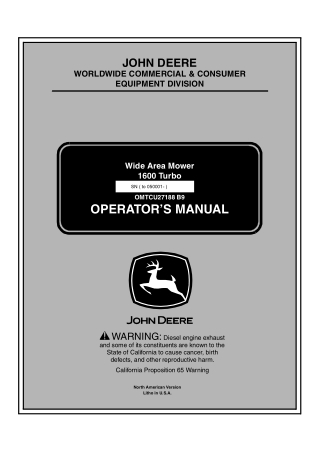 John Deere 1600 Turbo Wide Area Mower Operator’s Manual Instant Download (PIN TC1600T050001-) (Publication No.OMTCU27188