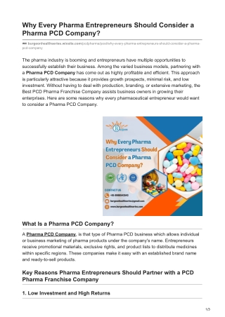 Why Every Pharma Entrepreneurs Should Consider a Pharma PCD Company?