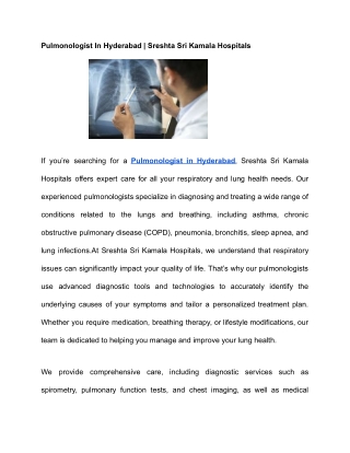 Pulmonologist In Hyderabad