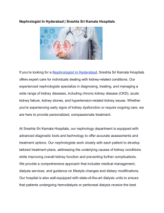 Nephrologist In Hyderabad
