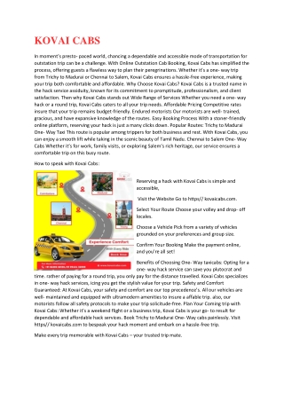 One- Way Cabs with Kovai Cabs
