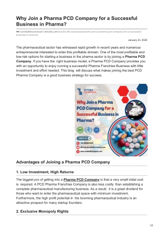 Why Join a Pharma PCD Company for a Successful Business in Pharma?