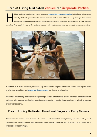 Pros Of Hiring Dedicated Venues for Corporate Parties!