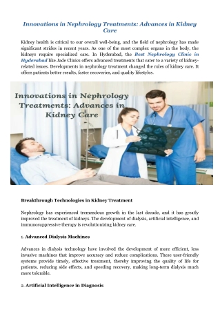 Innovations in Nephrology Treatments: Advances in Kidney Care