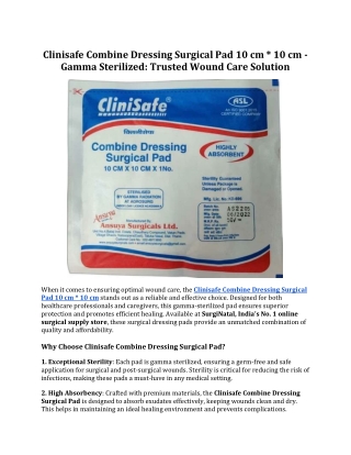 Clinisafe Combine Dressing Surgical Pad 10 cm * 10 cm: Wound Care