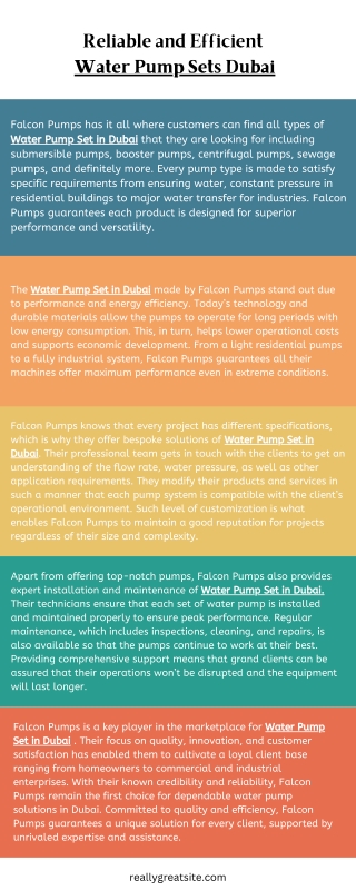 Reliable and Efficient Water Pump Sets in Dubai