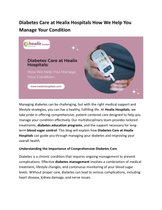 Diabetes Care at Healix Hospitals: How We Help You Manage Your Condition