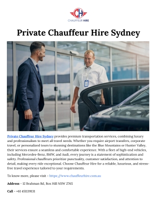 Private Chauffeur Hire Sydney