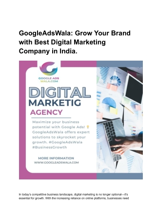 GoogleAdsWala: Grow Your Brand with Best Digital Marketing Company in India.