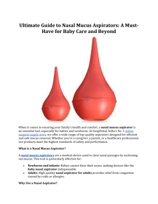 Ultimate Guide to Nasal Mucus Aspirators: A Must-Have for Baby Care and Beyond